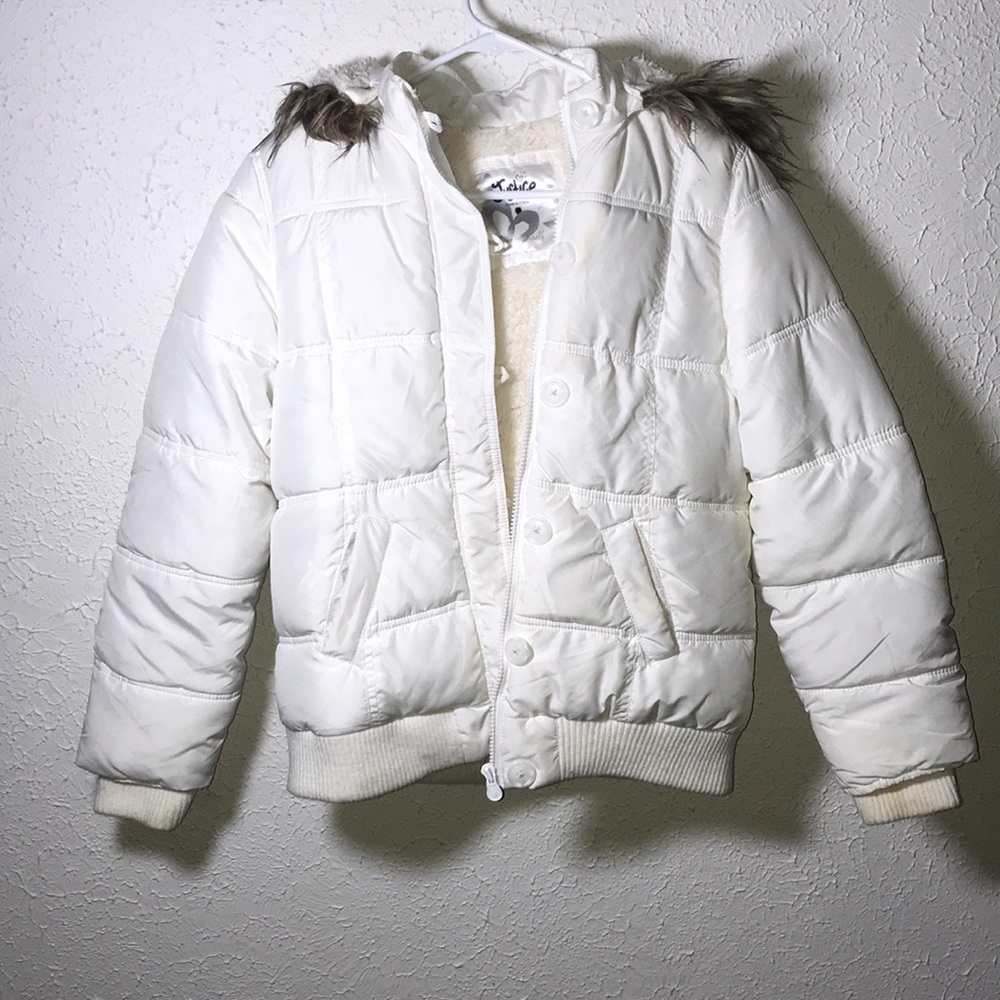 Justice White Winter Coat- Fur Hood & Fur Interior